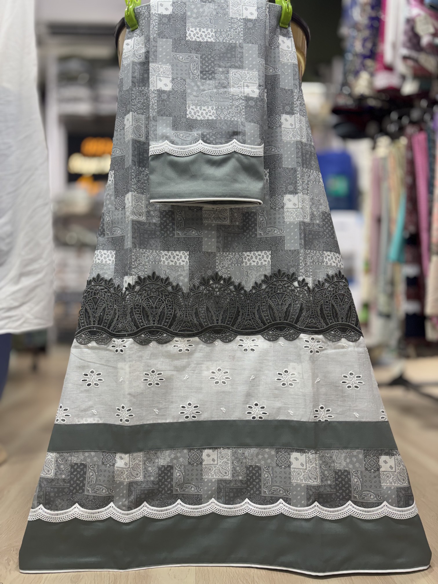 Gray Printed Cotton Rida with Hakoba Panel Gray Printed Cotton Rida with Hakoba Panel